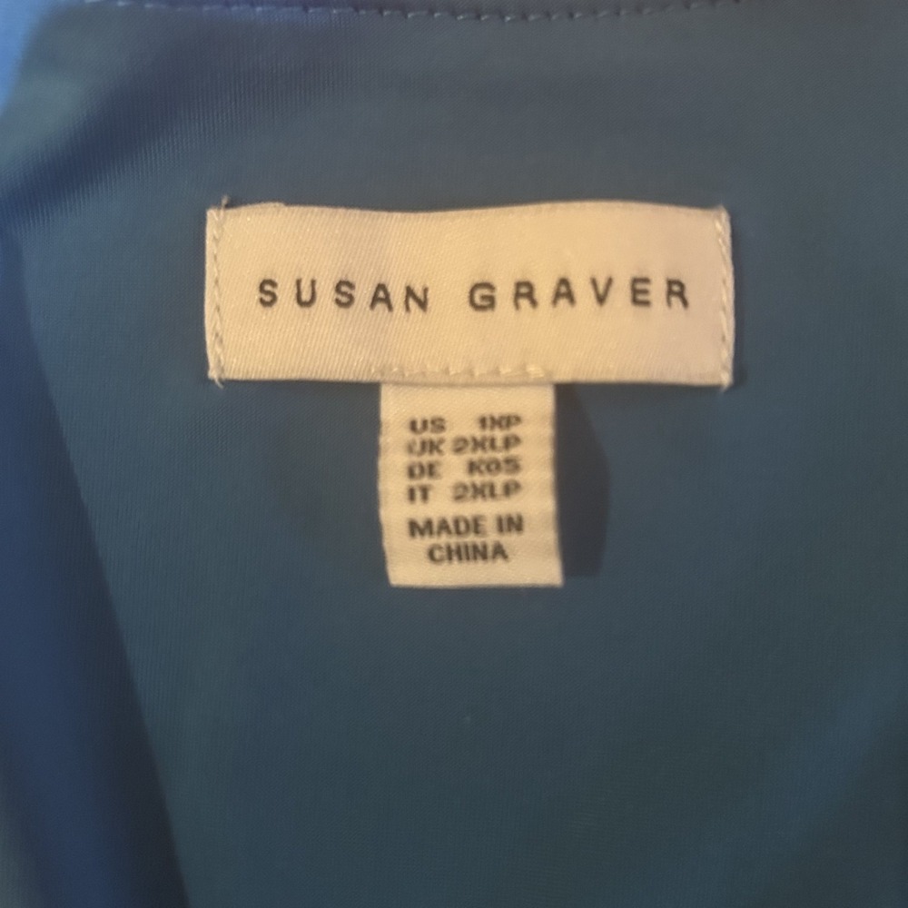 Susan Graver Womens Geometric Print Midi Dress Size 1X Petite Blue Multi Artsy - Picture 2 of 12